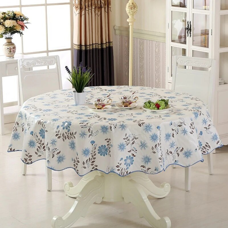 PVC plastikinė staltiesė šiaurietiško stiliaus apvali staltiesė pastoracinių gėlių raštas Neperšlampama vandeniui virtuvės staltiesė