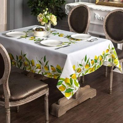 Față de masă dreptunghiulară cu flori de lămâie de vară Decorații pentru petreceri de vacanță Huse de masă reutilizabile impermeabile Decor de masă de bucătărie