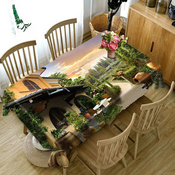 Селски стил 3D покривка за маса Цветя Tree Pattern Покривка за маса Правоъгълна покривка за маса Водоустойчива покривка за маса за парти Домашна кухня