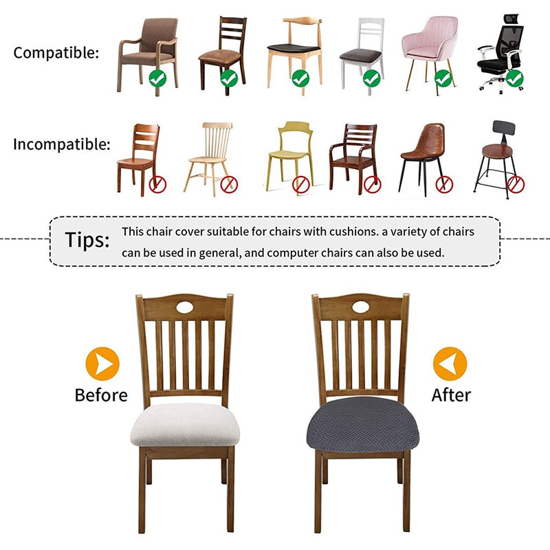 1 vnt. stori tamprūs kėdžių užvalkalai valgomojo kėdėms „Spandex“ kėdžių sėdynės užvalkalo apsauga Biuro kompiuterio valgomojo kėdės užvalkalas