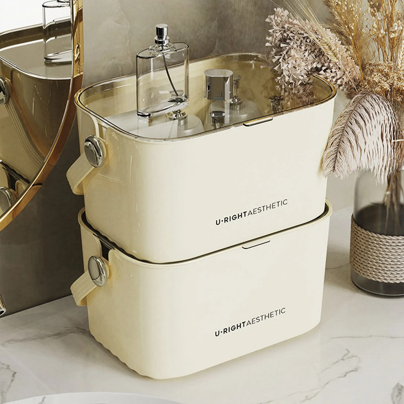 Vonios dušo laikiklis su rankenėlėmis viskas viename didelės talpos virtuvės vonios sandėliuko laikymo dėžė