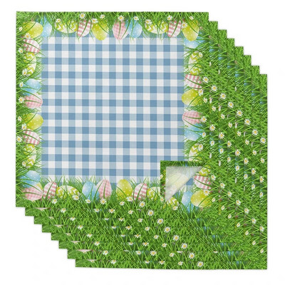 2Pcs Uskrs Proljeće Uskrsno jaje Plaid Stolni salveti za višekratnu upotrebu Večera Vjenčanje Banket Dekor Platnene salvete Potrepštine Dekoracija za zabavu