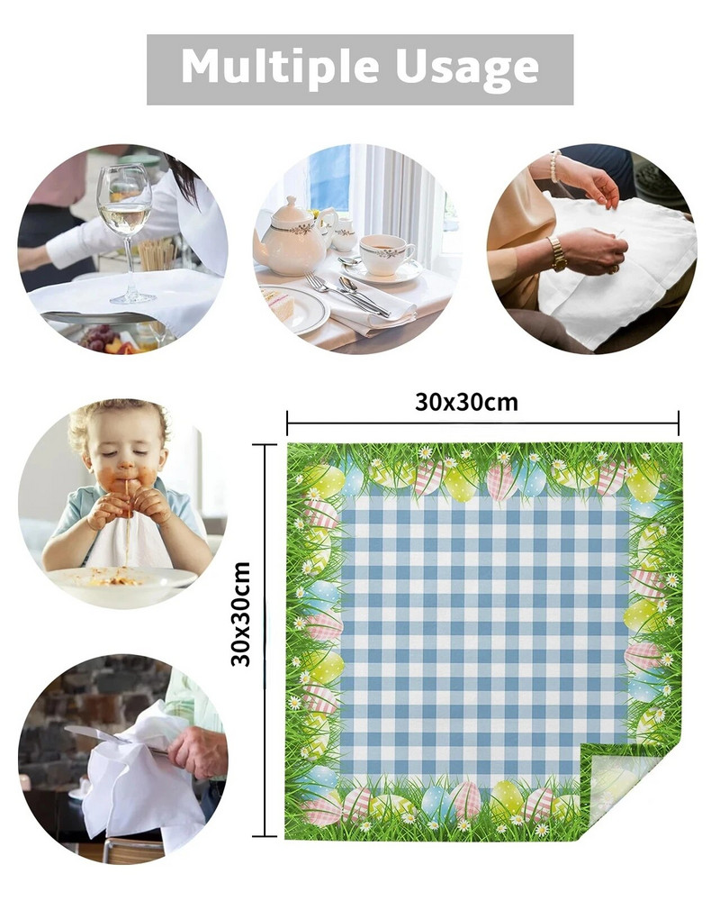 2Pcs Uskrs Proljeće Uskrsno jaje Plaid Stolni salveti za višekratnu upotrebu Večera Vjenčanje Banket Dekor Platnene salvete Potrepštine Dekoracija za zabavu