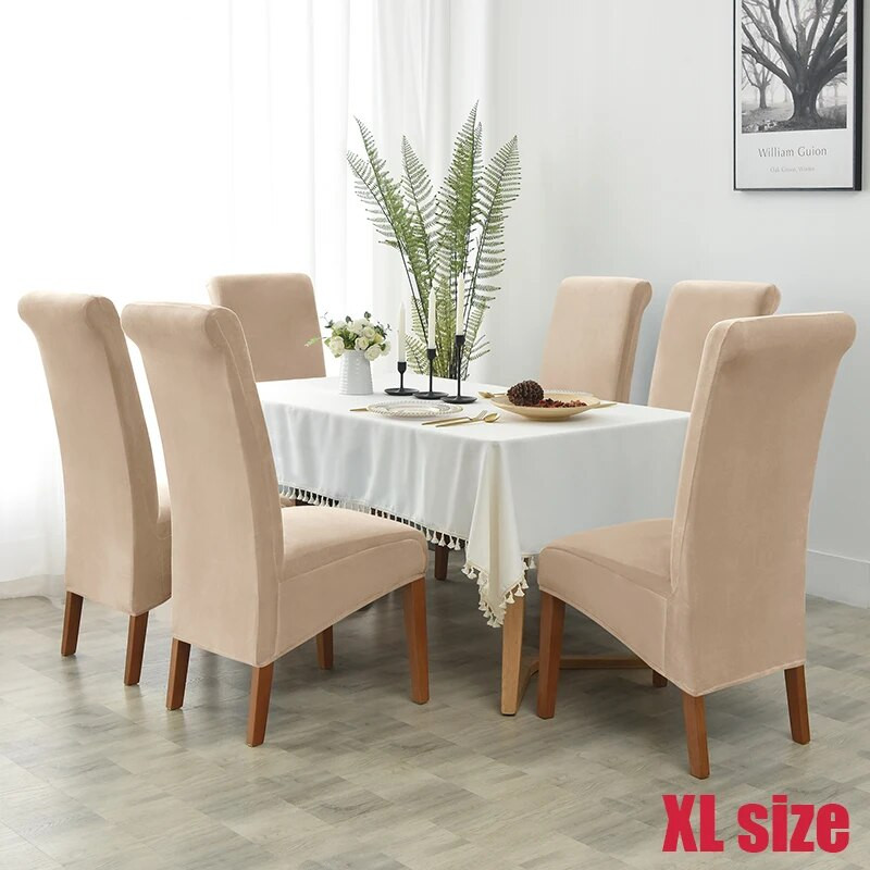 Aukšta nugara ir universalus aksominis kėdės užvalkalas, tamprus minkštas kėdžių užvalkalas, skirtas valgomajam Vestuvių viešbučių namų dekoravimui sėdynės dėklas M XL dydis