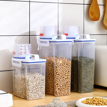 Кухненски консумативи Кофа за съхранение на храна 1,5/2 кг Преносим влагоустойчив резервоар за съхранение с чаша за везна Кофа за храна Пластмасов контейнер