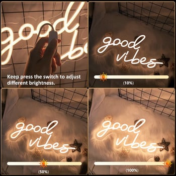 Πινακίδα νέον Επιγραφή Led Good Vibes Φώτα νέον Ζεστή διακόσμηση γάμου Φωτιστικά επιτοίχιας Led νυχτερινά φωτιστικά Διακόσμηση υπνοδωματίου Διακόσμηση δωματίου