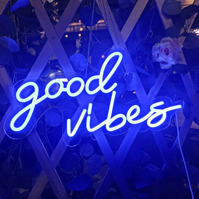Neoniniai šviestuvai Led Sign Good Vibes Neoniniai žibintai Šiltas vestuvių dekoras Šviestuvai Sieniniai LED naktiniai šviestuvai Miegamojo apdaila Kambario dekoras