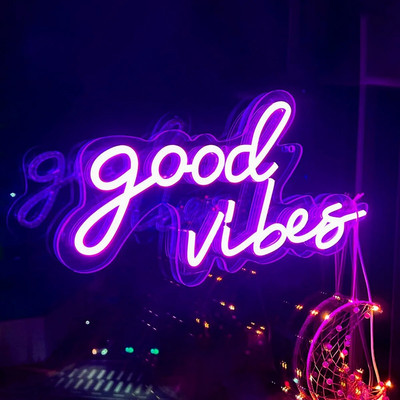 Neoniniai šviestuvai Led Sign Good Vibes Neoniniai žibintai Šiltas vestuvių dekoras Šviestuvai Sieniniai LED naktiniai šviestuvai Miegamojo apdaila Kambario dekoras