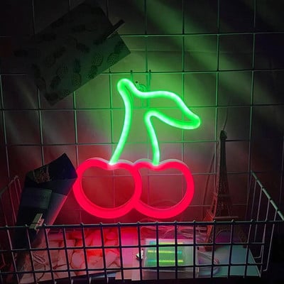 Cherry neon lámpa LED fényreklám lámpa USB és elemes neon fénycsík IP65 vízálló falra akasztható éjszakai fény Art Neon