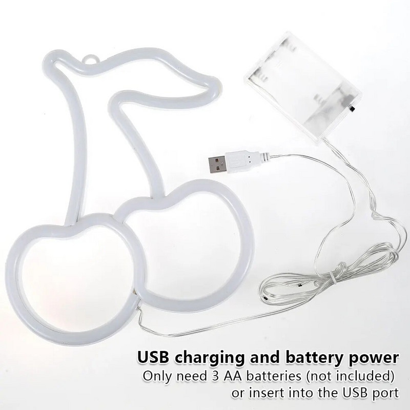 Cherry Neonska svjetiljka LED svjetiljka za neonske natpise USB i baterijska neonska svjetiljka IP65 Vodootporna zidna noćna svjetiljka Art Neon