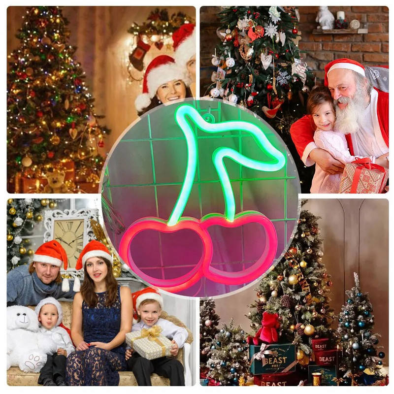 Cherry Neonska svjetiljka LED svjetiljka za neonske natpise USB i baterijska neonska svjetiljka IP65 Vodootporna zidna noćna svjetiljka Art Neon