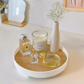 Δίσκος αποθήκευσης Nordic Wood Household Desktop Sundries Cosmetic Perfume Jewelry Key Plate Home Διακοσμητικοί στρογγυλοί δίσκοι αποθήκευσης