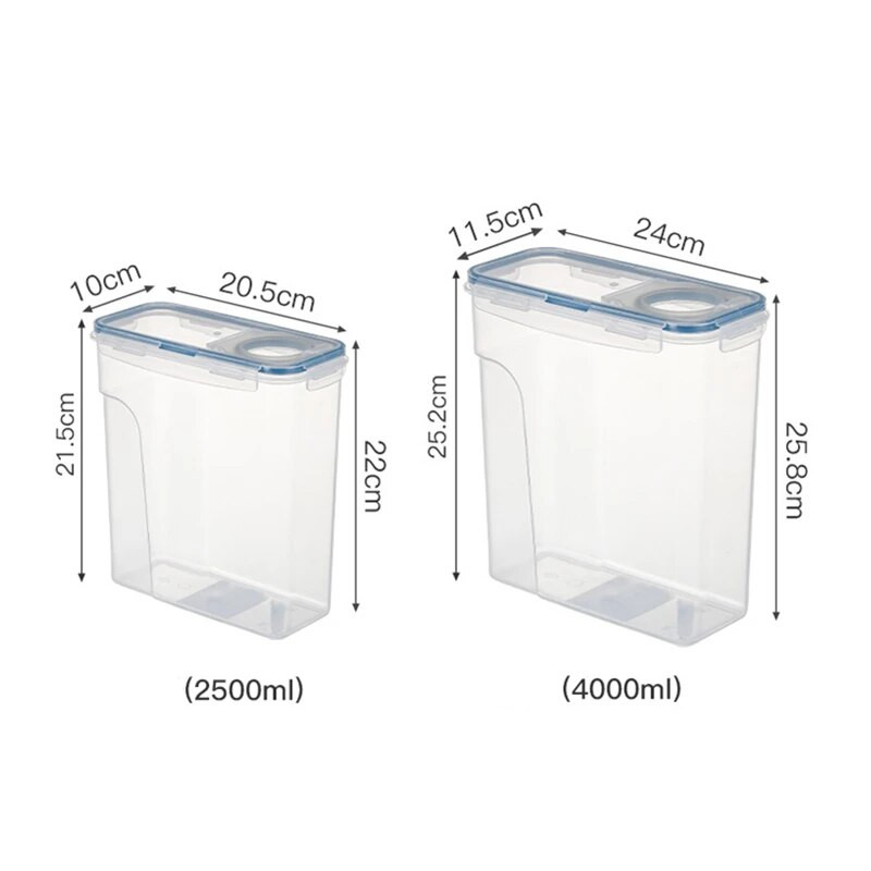 Permatomos plastikinės maisto laikymo talpyklos, ryžių dozatoriaus kibiras, grūdų dėžės, stiklainiai dideliai virtuvei, , 2,5 l, 4 l