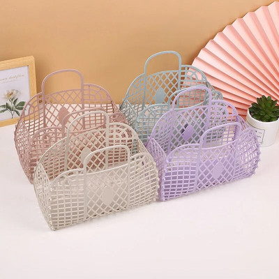 5-цветна голяма пластмасова кошница за храна Кошница за съхранение на баня може да се разглоби Кошница за съхранение на пазаруване Преносима дамска чанта Мода