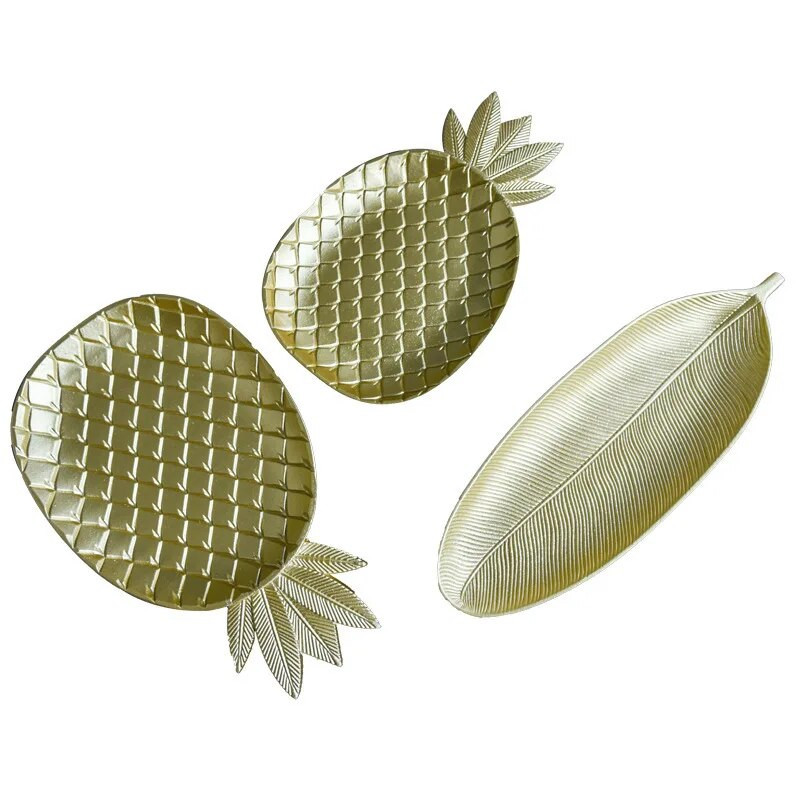 Nordijski ukrasni pladanj Zlatni pladanj u obliku lista ananasa Pladanj za posluživanje palete nakita Jelo za grickalice s voćem Dekoracija stola Organizator za pohranu