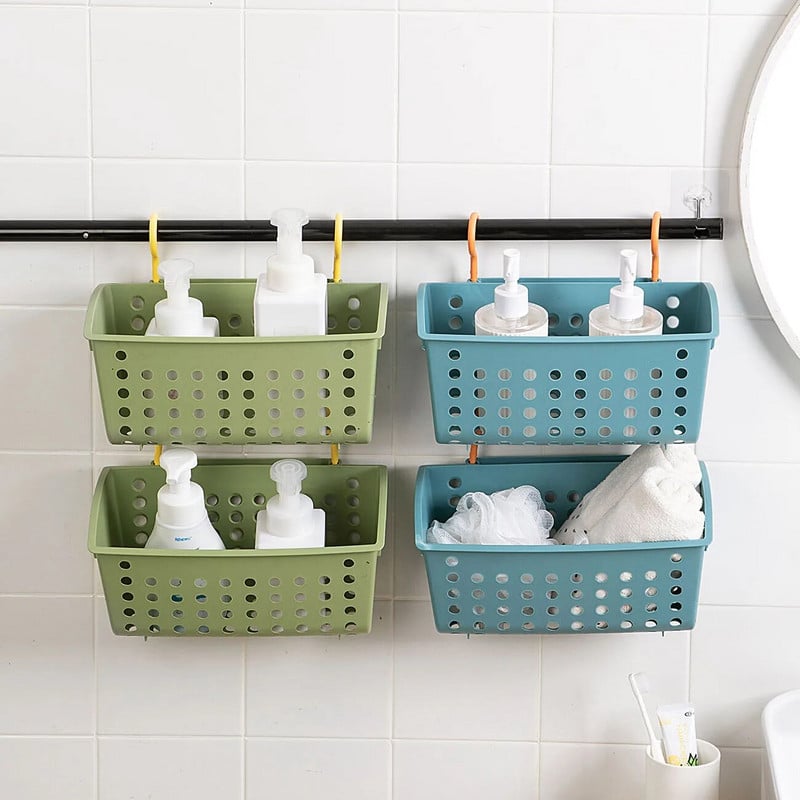 Κρεμαστό καλάθι αποθήκευσης Ράφι αποθήκευσης μπάνιου Πλαστικό καλάθι μπάνιου Οικιακά είδη Αποθήκευσης Καλάθι αποχέτευσης