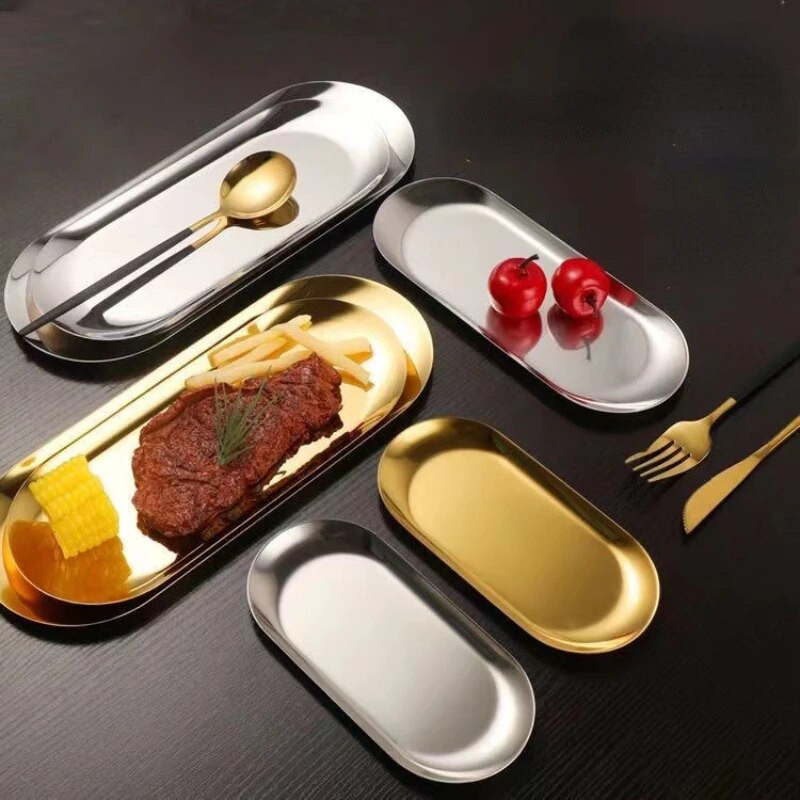 Korėjietiško stiliaus nerūdijančio plieno laikymo padėklas Desertų lėkštė Riešutas Vaisių pyragų padėklas Arbatos padėklas Stalinis kosmetikos papuošalų padėklas