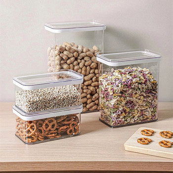 0,9L/2,4L/3,4L Пластмасова кутия за съхранение Прозрачен контейнер за храна Буркани за насипни зърнени храни Захарна кутия Кухненски органайзер Аксесоари