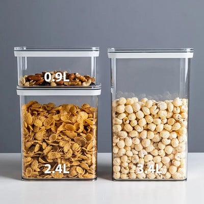 0,9L/2,4L/3,4L Πλαστικό κουτί αποθήκευσης Διαφανές βάζα δοχείων τροφίμων για χύμα δημητριακά Αξεσουάρ Organizer Κουζίνας Θήκη Ζάχαρης