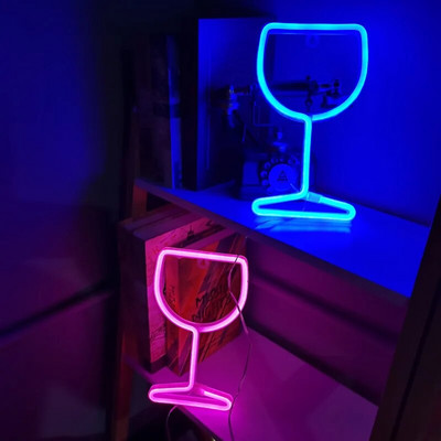 LED Κύπελλο Νέον Φωτιστικό Φωτεινό Φεστιβάλ Ατμόσφαιρα KTV Bar Wineglass Neon Φωτιστικό Για Δώρο Παιδιού για Ενήλικες Δώρο Παιδικής Διακόσμησης σπιτιού