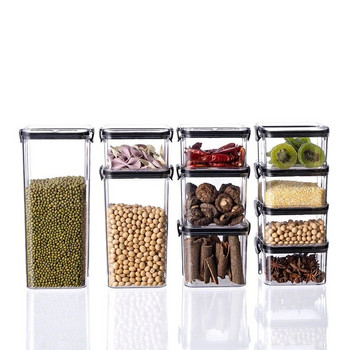 Кухненски контейнер за съхранение на храна Пластмасова кутия Буркани за насипни зърнени храни Кухненски органайзери за килер с капак Домашен органайзер Буркани