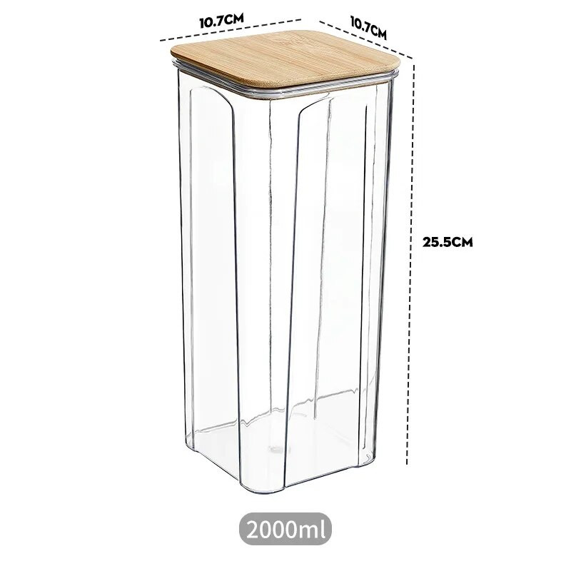 2 vnt. PET plastikinis maisto laikymo konteineris su bambuko dangteliu sandariai uždarytas stiklainis makaronų dėžutė, daugiagrūdė talpykla, džiovintų vaisių arbatos laikymo dėžutė