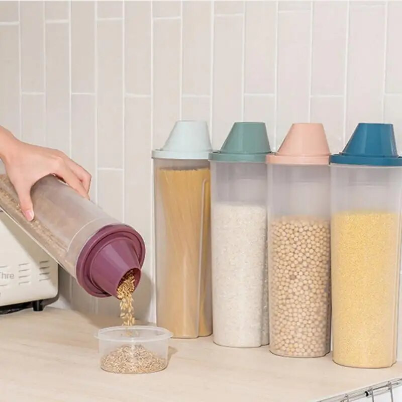 Virtuvinė makaronų laikymo dėžutė Plastikinis butelis permatomas sandarus stiklainis grūdų laikymo dėžutė Buitinė laikymo stiklainis laikymo stiklainio dėklas