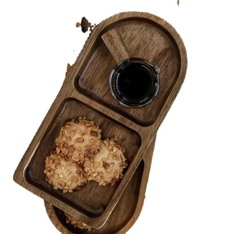 Japán fatálca vintage akácfából készült tányér desszert tányér diós és gyümölcsös süteménytányér snack nyugati steak konyhai tányér