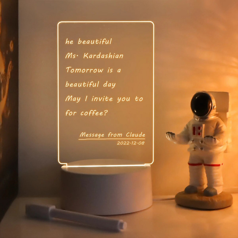 USB ploča s porukama Blagdanska svjetiljka Ploča za bilješke Kreativno led noćno svjetlo s olovkom Poklon za djecu Noćna lampa za djevojku