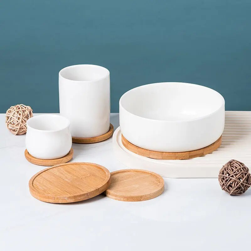 Kelių bambuko padėkliukų medinė lėkštė gėlių puodo padėkliukas puodelis padėkliukas virtuvės dekoratyvinė lėkštė Kūrybinis padėkliukas kavos puodelio kilimėlis