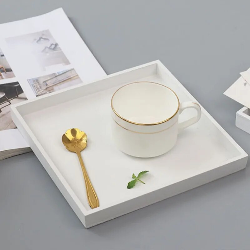 Baltas medinis padėklas Maisto patiekimas Makiažo saugojimas Vaisių lėkštė Nuotraukų rekvizitai Šiuolaikiniai namų ūkio padėklai, kvadratiniai 20x20 cm