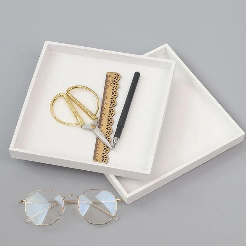 Baltas medinis padėklas Maisto patiekimas Makiažo saugojimas Vaisių lėkštė Nuotraukų rekvizitai Šiuolaikiniai namų ūkio padėklai, kvadratiniai 20x20 cm