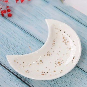 Нов съд за бижута Керамична чиния с дрънкулки Форма на луна Неплъзгаща се чиния за бижута в скандинавски стил
