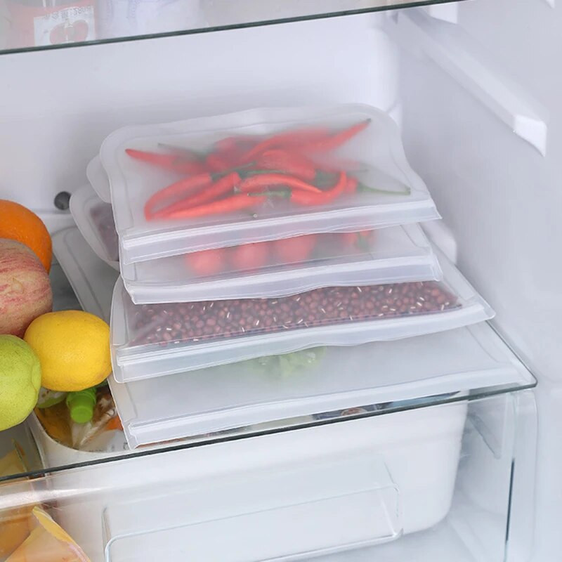 Daugkartinio naudojimo Saran Wrap plastikiniai maišeliai Neperšlampami maisto šaldikliai maišeliai su užtrauktuku Maisto pakuotė Mėsa Vaisiai Daržovės Virtuvės laikymas