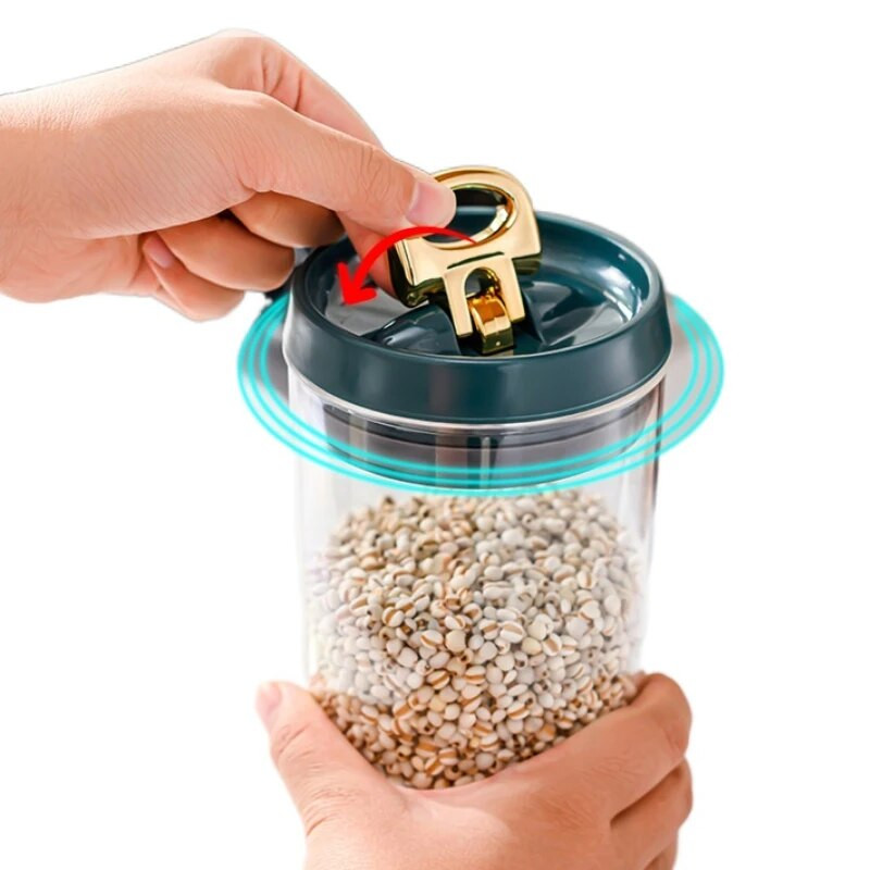 600ml-2000ml Ελαφρύ βάζο πολυτελείας Πλαστική δεξαμενή αποθήκευσης με δακτύλιο ανύψωσης σφραγισμένα κουτάκια σνακ Ζυμαρικά με κόκκους καφέ και μπισκότο μπαχαρικών Κουτί τροφίμων