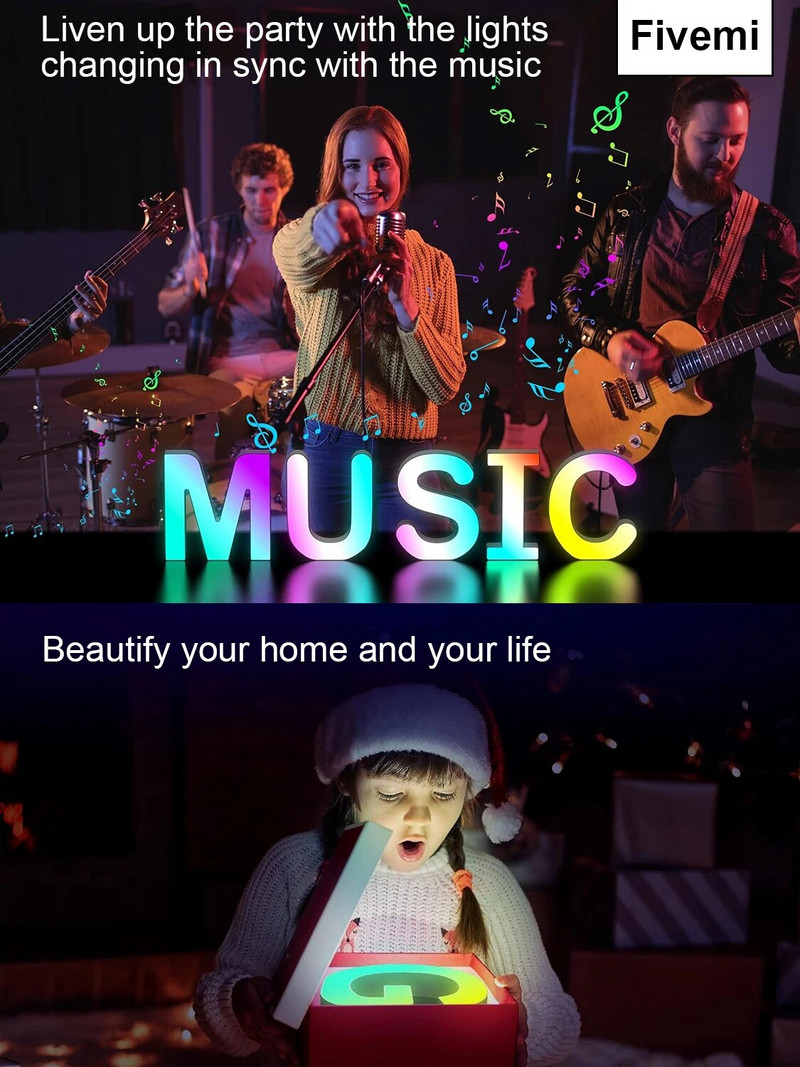 Rainbow Led Letter Lights Dekoráció ábécé Intelligens APP Összeillesztés Név Embléma Ajándékok Divatos cucc Szobadekor Betű Éjszakai fények (♥)