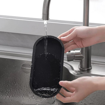 Голяма овална тоалетна силиконова табла Дозатор за сапун Бутилка Парфюмна свещ Държач Qtip Поднос Баня Кухненски плот Съхранение