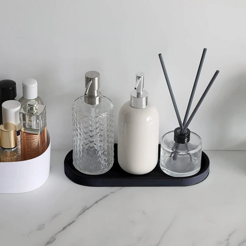 Nagy ovális hiú szilikon tálca szappanadagoló flakon parfüm gyertya Qtip tartó tálca fürdőszoba konyha pult tároló