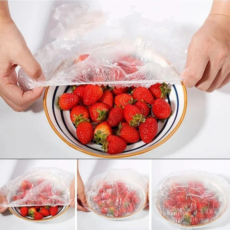 10/100 бр. Пластмасови еластични торбички за храна за еднократна употреба за плодове и зеленчуци, хладилник, чанта за свежест Кухненски аксесоари