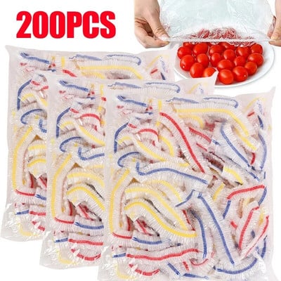 50/200 vnt Saran Wrap spalvingas vienkartinis maisto dangtelis Maisto klasės šviežiai išlaikomas plastikinis maišelis Virtuvės šaldytuvo laikymo reikmenys