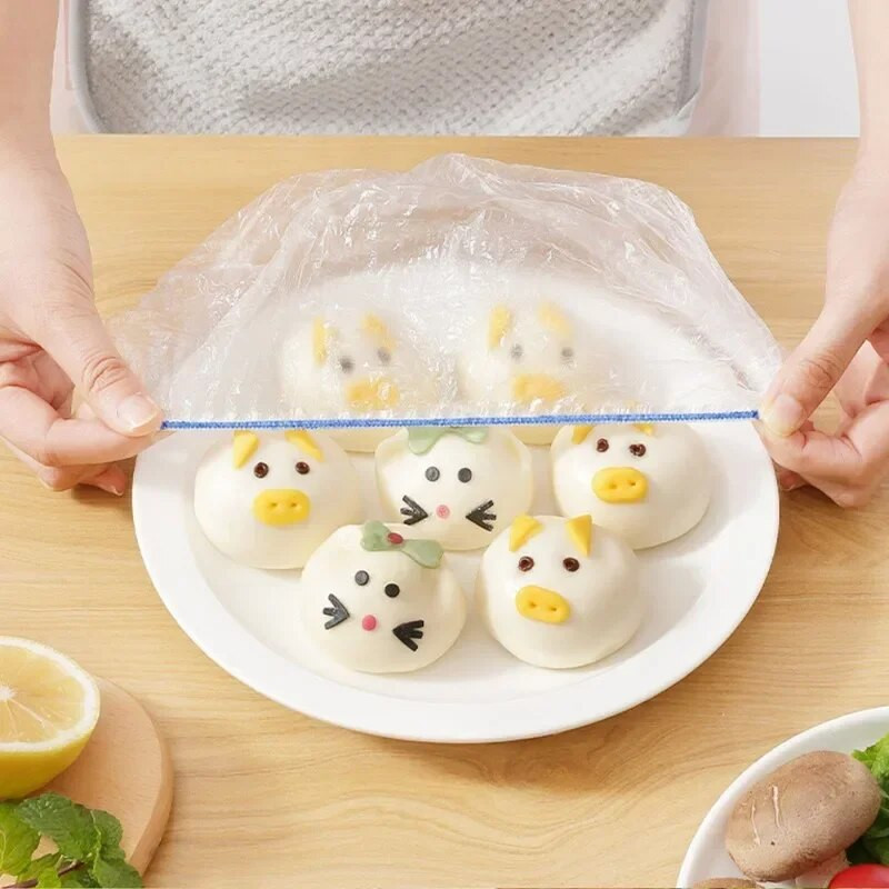 50/200 vnt Saran Wrap spalvingas vienkartinis maisto dangtelis Maisto klasės šviežiai išlaikomas plastikinis maišelis Virtuvės šaldytuvo laikymo reikmenys