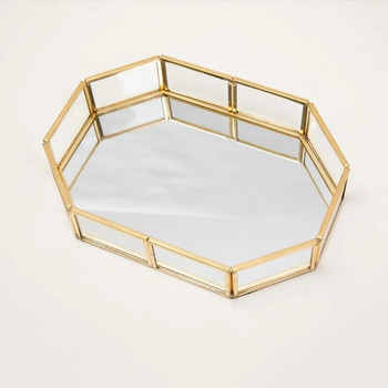 Поднос със златно огледало Контейнер за козметика Калъф за органайзер за бижута Съхранение в банята Червило Колие Настолна тава за съхранение на грим Orga