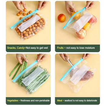 Περιτυλίξτε πλαστικές σακούλες με φερμουάρ Επαναχρησιμοποιήσιμη οργάνωση ψυγείου Τσάντες αποθήκευσης τροφίμων Φρούτα δημητριακά φρέσκο πλαστικό δοχείο αποθήκευσης