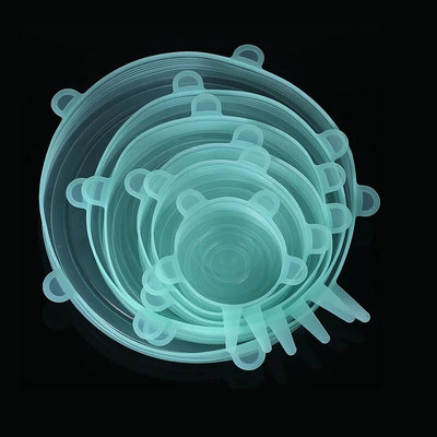 6 DB szilikon frissen tartó fedél Stretch fedők Újrafelhasználható tartós konzerv fedelek Hűtőszekrény Mikrohullámú Tál fedél Konyhai kiegészítők