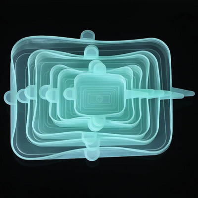 6 vnt. kvadratinis silikoninis tamprus dangtis virtuvės įrankių priedai Daugkartinio naudojimo maisto pakuotės sandarus dangtelis išlaiko šviežią elastingą dubens dangtį