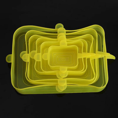 6 vnt. kvadratinis silikoninis tamprus dangtis virtuvės įrankių priedai Daugkartinio naudojimo maisto pakuotės sandarus dangtelis išlaiko šviežią elastingą dubens dangtį