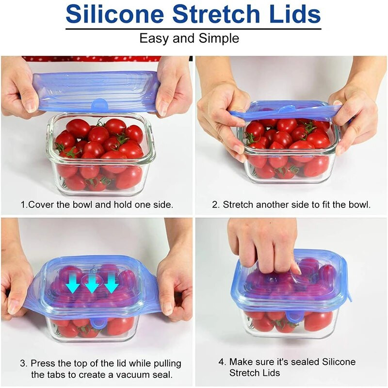 6 vnt. kvadratinis silikoninis tamprus dangtis virtuvės įrankių priedai Daugkartinio naudojimo maisto pakuotės sandarus dangtelis išlaiko šviežią elastingą dubens dangtį