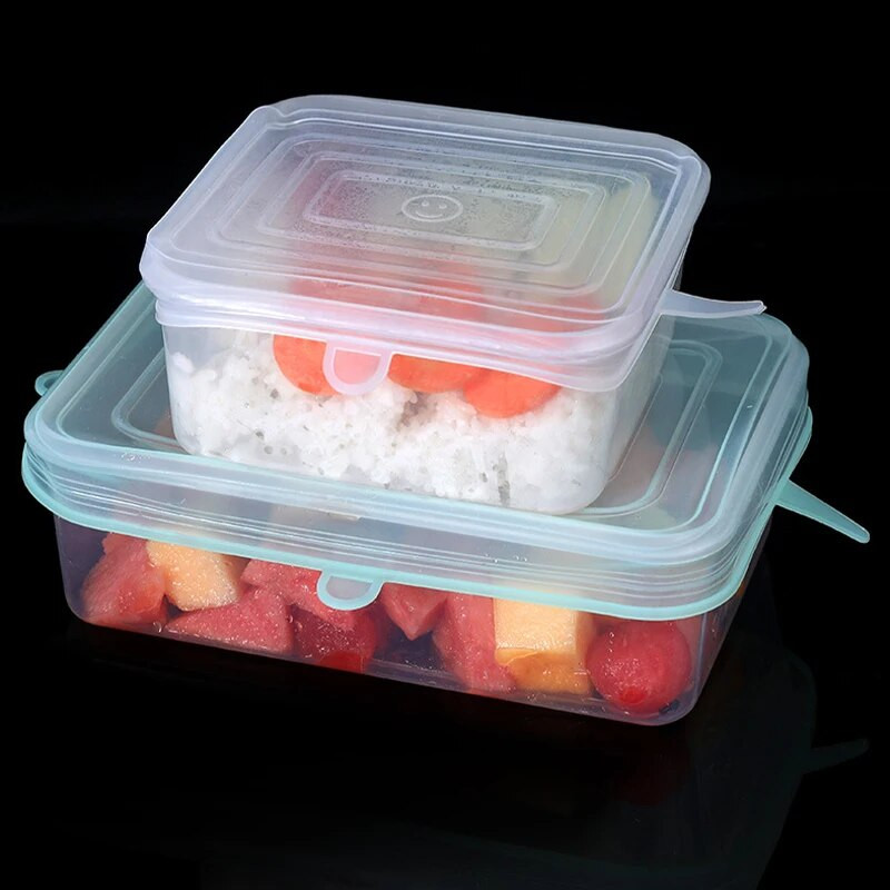 6 vnt. kvadratinis silikoninis tamprus dangtis virtuvės įrankių priedai Daugkartinio naudojimo maisto pakuotės sandarus dangtelis išlaiko šviežią elastingą dubens dangtį