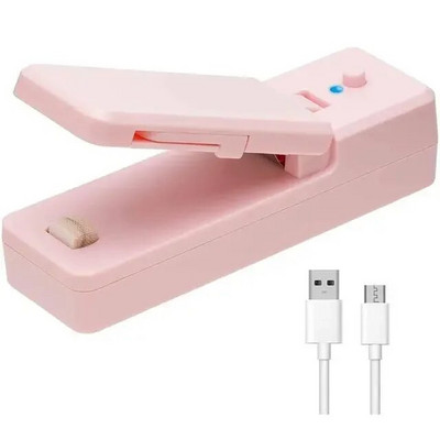 2 AZ 1-BEN USB-tölthető mini táska tömítő hőlezárók vágókéssel Újratölthető hordozható tömítő műanyag zacskó élelmiszerek tárolására