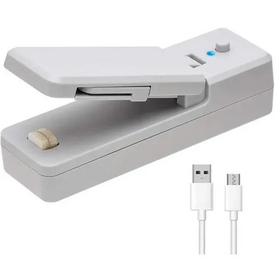 2 AZ 1-BEN USB-tölthető mini táska tömítő hőlezárók vágókéssel Újratölthető hordozható tömítő műanyag zacskó élelmiszerek tárolására